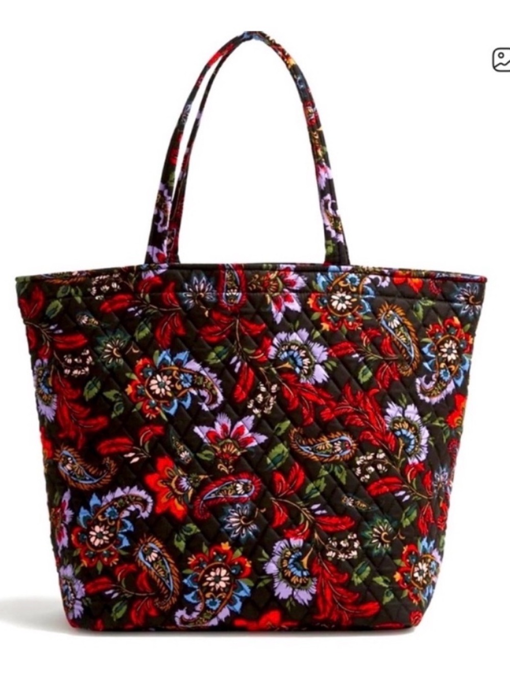 Vera Bradley Quilted Floral Paisley Tote in Black, Red & Green